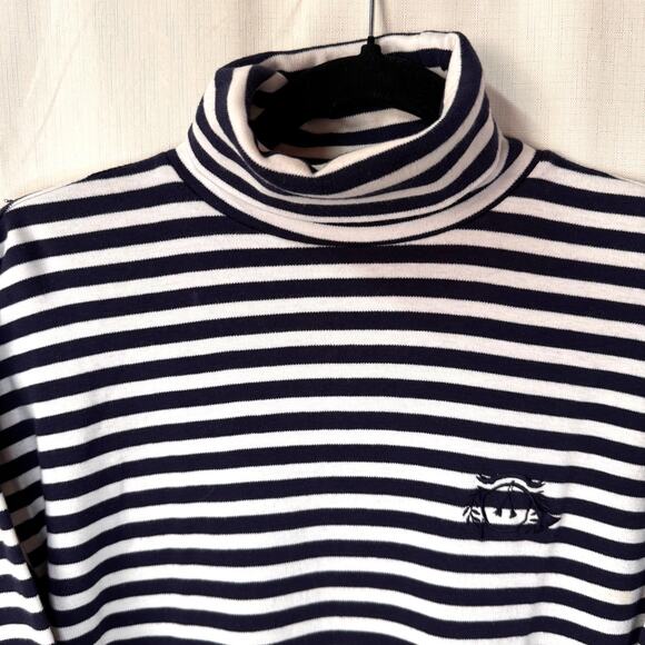 Vintage CHARTER CLUB Turtleneck Women's M‎ Striped Nautical Preppy Crest Coastal - Picture 2 of 9